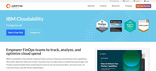 Apptio Cloudability showcasing FinOps capabilities for AWS cost optimization services.